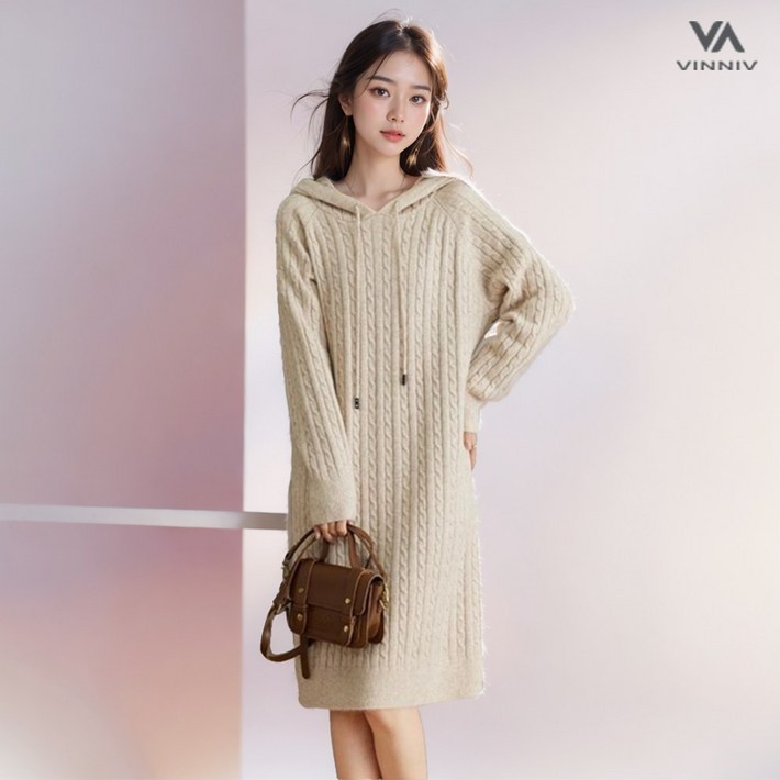 비니브 사계절 여성 케이블니트 원피스 이월상품 파격가