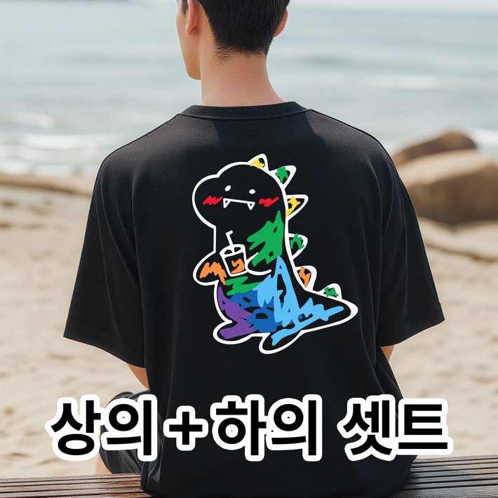 셋트상품 NEW 여름 신상무지개 공룡 캐주얼 반팔반바지 상하셋트남녀공용 트레이닝복 셋트상품 NEW 여름 신상무지개 공룡 캐주얼 반팔반바지 상하셋트남녀공용 트레이닝복