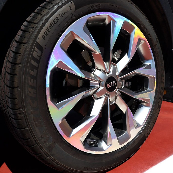 비브랜드와이앤유 20인치 타이어 휠마스크 휠 라인 기스방지 홀로그램 스티커 보호필름 쏘렌토MQ4 호환, 실버홀로그램, 1개