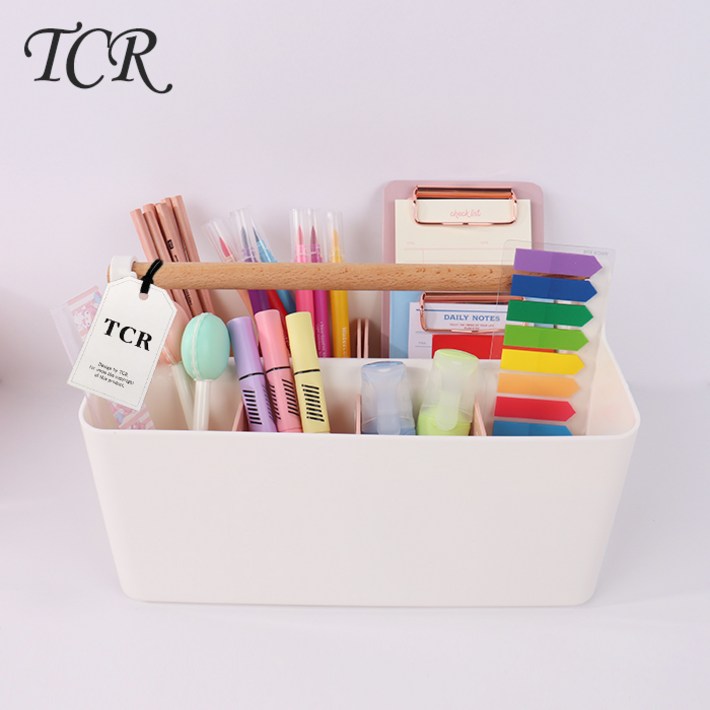 TCR 수납정리함 대용량 원목 연필꽂이, 화이트 TCR 수납정리함 대용량 원목 연필꽂이, 화이트