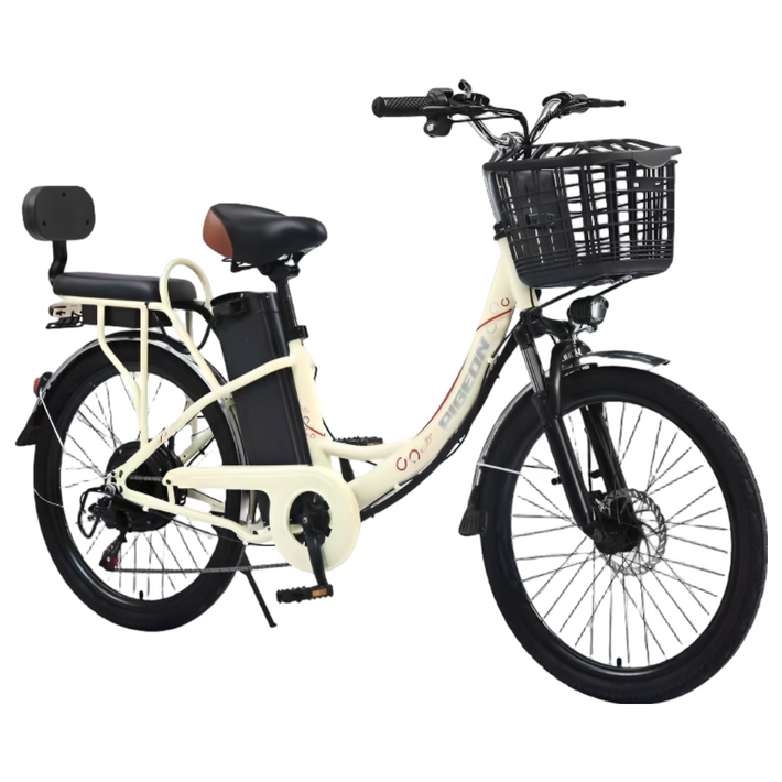 FluxBike 탈착형 리튬 배터리 전기자전거 26인치 24인치 휠 전동 출퇴근 가성비, 26인치 베이지, 하이텐강