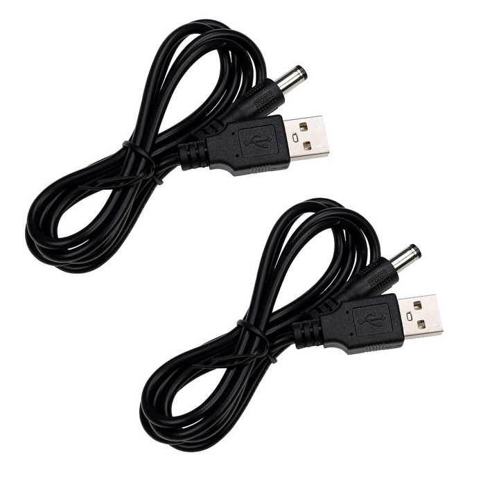 USB A타입 to DC 변환 케이블 외구경 5.5mm 내구경 2.1mm 2개 세 컨버터 공유기 셋톱박스 전화기 다양한 전자기기용 충전 지원 케이블, 100cm, 2개