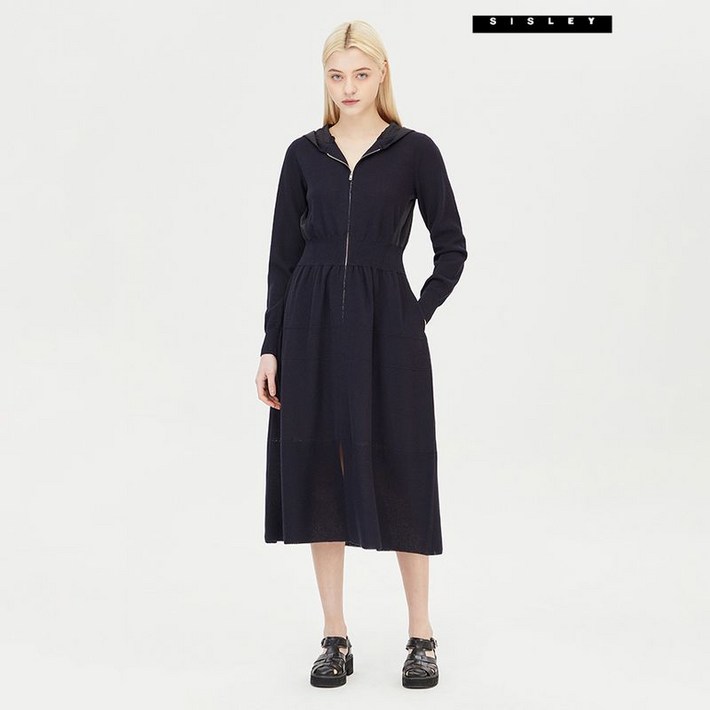 시슬리 우븐 패치 후드 니트 원피스 SAKO31431