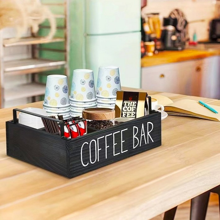 Luntim 원목 커피 정리함, 티박스 다용도정리함, 1개, 블랙