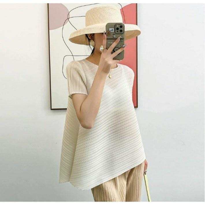 오제끄 플리츠 여름 반팔 블라우스 팬츠 코디