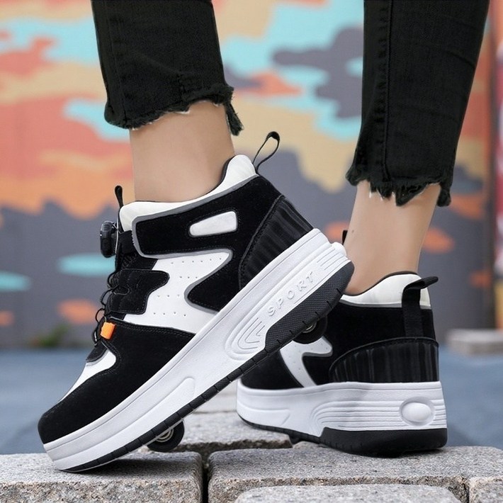 JINPEI 바퀴달린신발 운동화 더블 휠 운동화 변형 휠 남녀공용 운동화 탈착식 휠슈 인라인 스케이트 바퀴달린 신발 간편한 롤러슈즈 운동화 더블휠