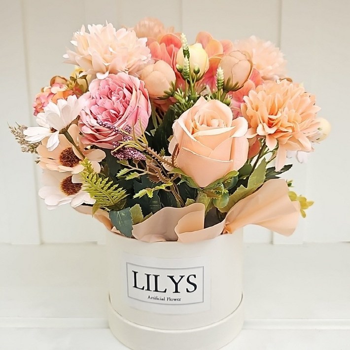 LILYS 센터피스 성묘조화 생화같은조화 진짜같은조화 인테리어조화, 피치, 1세트