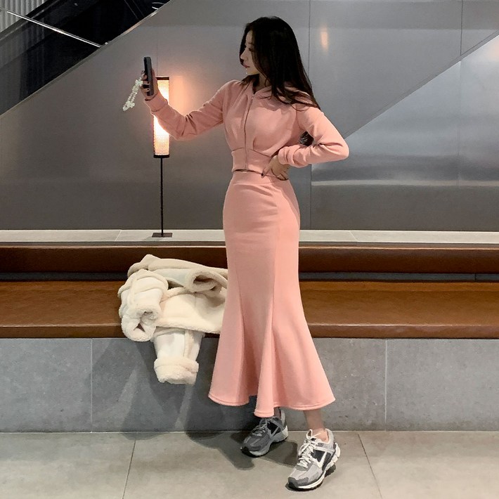 떳다그녀 세러데이 후드집업 머메이드 롱 스커트 세트