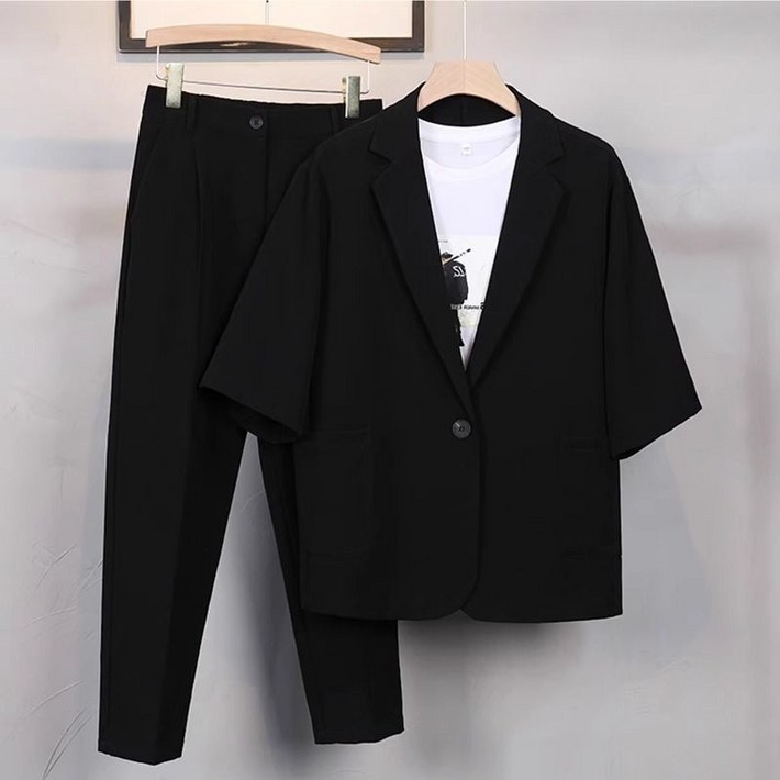 WEIHAN 남성 여름 반팔 수트 샛업 시원한 정장 자켓 와이드 바지 팬츠 상하의세트 하객룩