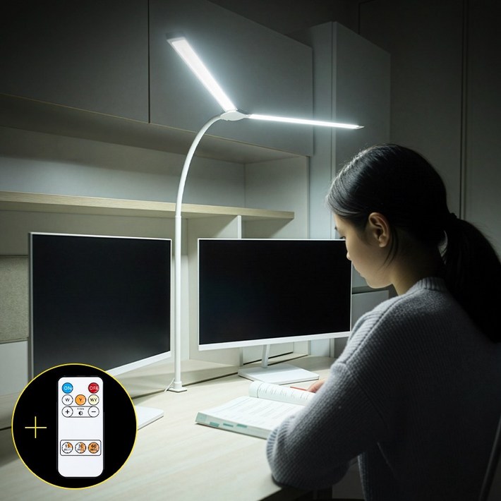 아이스터디 70cm 프로 와이드 LED 학습용 독서등 스탠드 책상 조명 클램프형  리모컨포함
