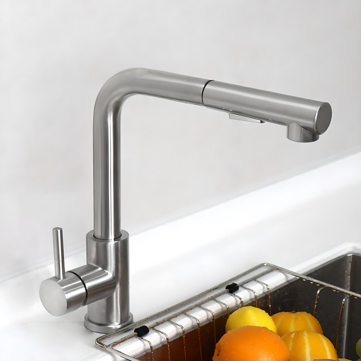 로딘 ㄱ자 싱크대수전 주방수전 무광 스텐 SUS304 씽크대 수도꼭지 교체 ODIN262, 1개