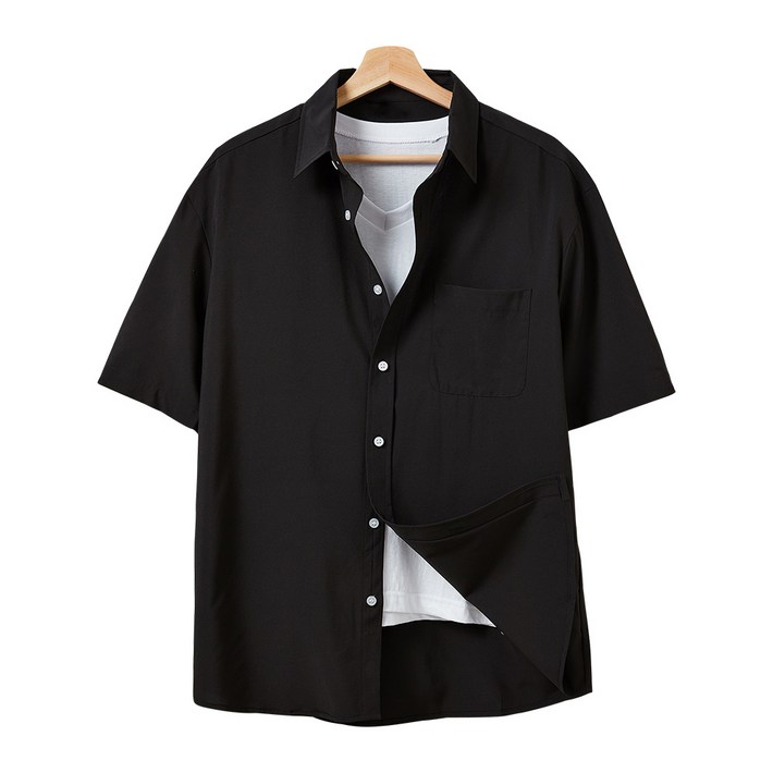 핫코드 남성용 여름 오버핏 스판 링클프리 빅사이즈 반팔셔츠