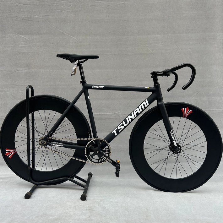 쓰나미픽시 픽시자전거 snm100 완성차 앞뒤브레이크포함, 58cm, 2.6블랙화이트90mm 더블림