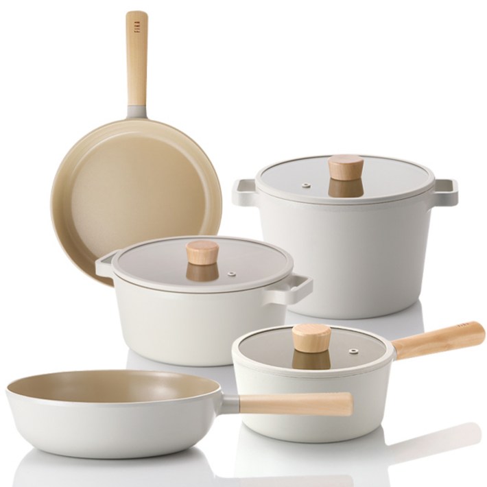 네오플램 IH 인덕션 냄비세트 5종, 18편수22양수22곰솥24팬26웍, 화이트, 1세트