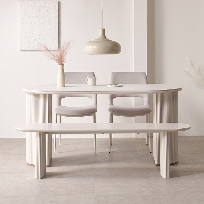 디아 세라믹 템바보드 타원형 식탁 테이블, 4인용, 화이트