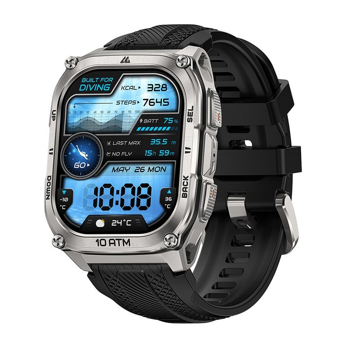 KOSPET 스테인리스 스틸 10ATM IP69K 방수, 군용 인증 듀얼 주파수 GPS, 오프라인 지도, 500mAh 6 개의 위성 위치 결정 시스템 TANK M4 스마트워치, GPS  블루투스, 4.98cm, silver