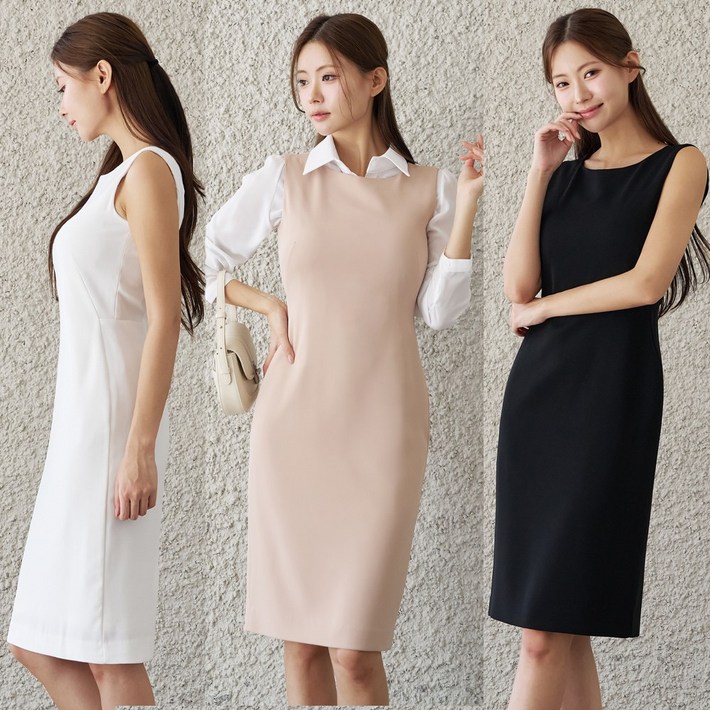 민소매 정장 나시 스판 원피스 아나운서 하객룩 H라인 [짱짱]