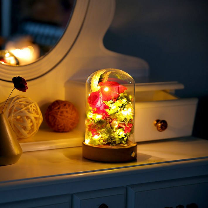 LED 이터널로즈 프리저브드 플라워 무드등 2종, Redbeauty 16cm