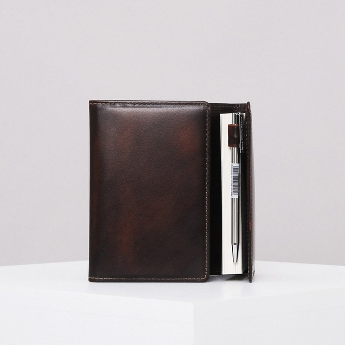 마뜨 아도방 이니셜각인 미니 포켓 수첩 가죽 다이어리 커버 90절 지브라 볼펜 포함, 다이어리투톤연밤D72113