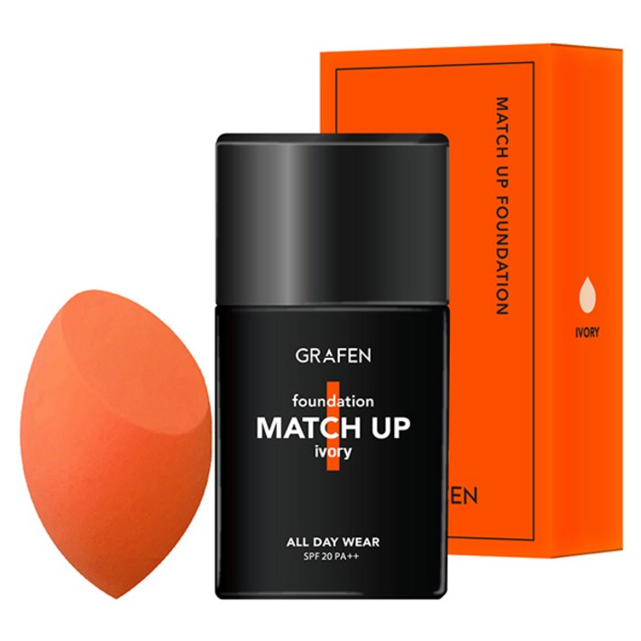 그라펜 매치업 파운데이션 40ml 엣지 컷 퍼프, 21호 아이보리, 1세트 그라펜 매치업 파운데이션 40ml 엣지 컷 퍼프, 21호 아이보리, 1세트
