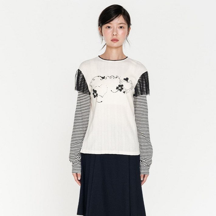 하이스쿨디스코 여성용 하트 레이스 레이어드 롱슬리브