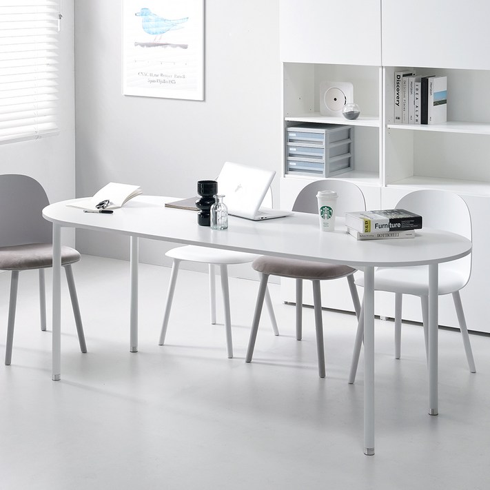 필웰 횸 원형 책상 테이블 방문설치, 화이트