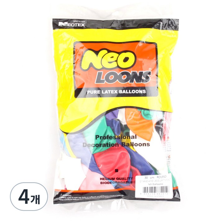 네오룬즈 라운드풍선 30cm 50개입, 스탠다드혼합, 4개