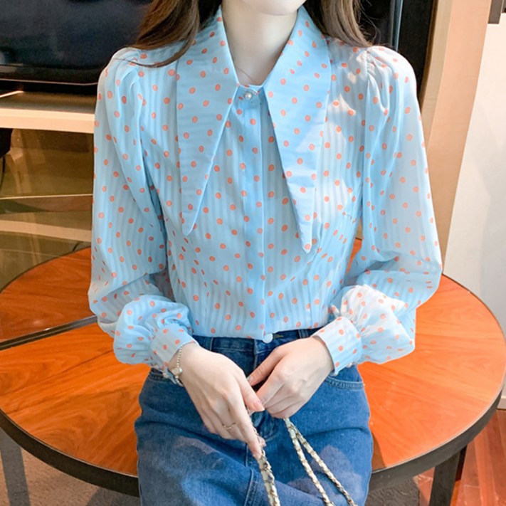 루나걸 여성용 오멜 빅카라 도트 블라우스 L24FBL071805 루나걸 여성용 오멜 빅카라 도트 블라우스 L24FBL071805