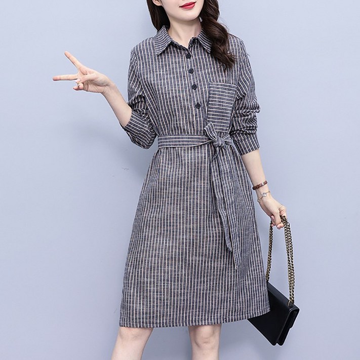 셀럽당 여성 여름 빅사이즈 스트라이프 원피스 루즈핏 셔츠원피스 치마 K1317KR