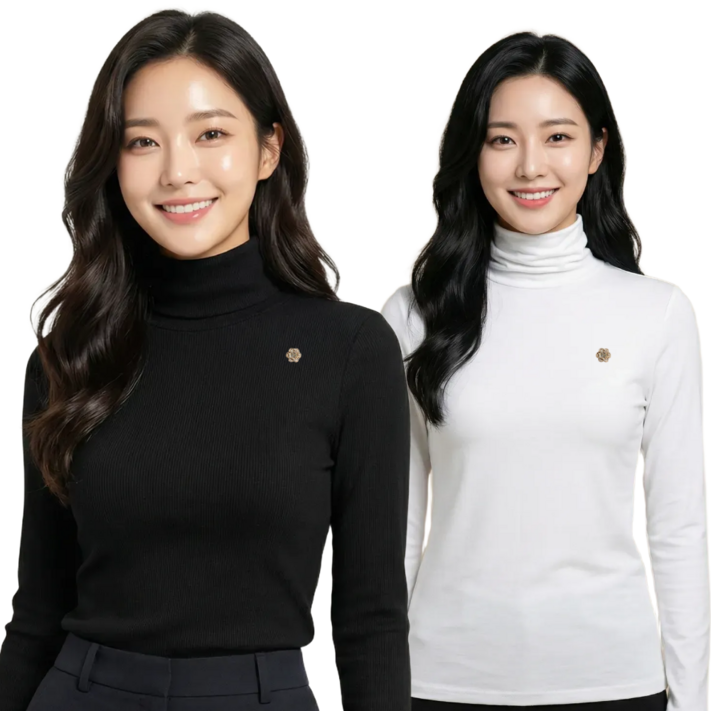 프로텍트유 11 여성 기모 목폴라 긴팔티 티셔츠 브로치 패키지