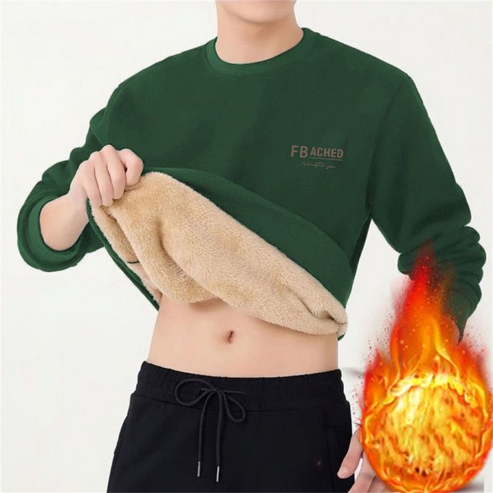 TKX 남성 가을 겨울 두꺼운 기모 긴팔 맨투맨 무지 레터링 장식 방한 보온성 좋은 KD39