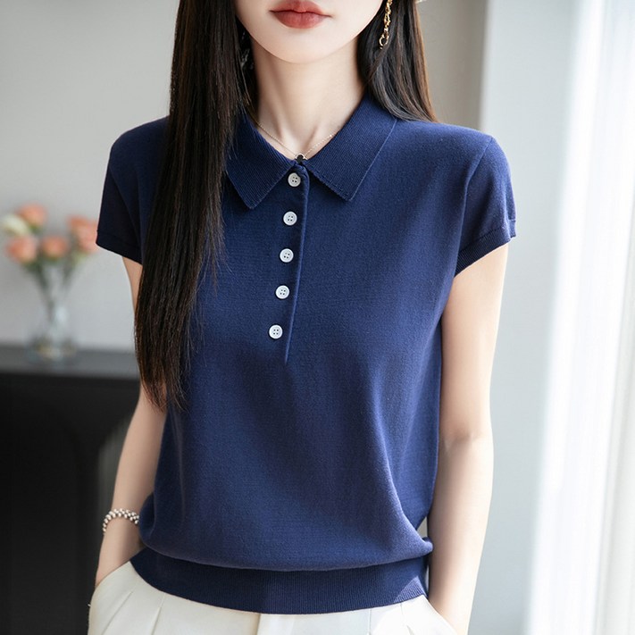 엘에프제트 여성 여름용 아이스 니트 반팔티 시크룩 카라티셔츠