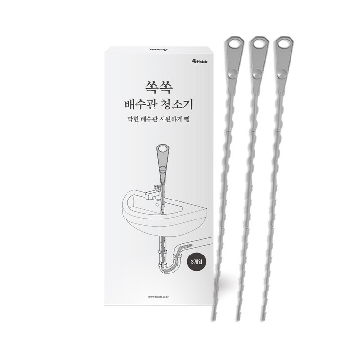 하비비 쏙쏙 배수구 세면대 청소기 뚫어뻥, 3개, 단일 색상