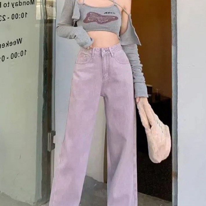 투니스 여성 하이웨이스트 루즈핏 스트레이트 와이드 데님 팬츠