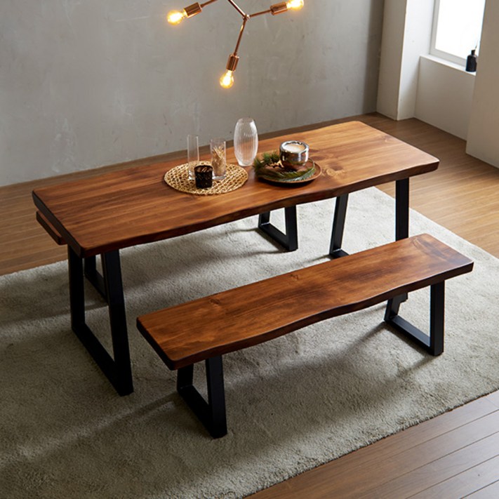 더끌림 꼼마 1600 뉴송 우드슬랩 원목 4인용 식탁벤치1 IKCM01, 브라운, 일반 2  벤치 1