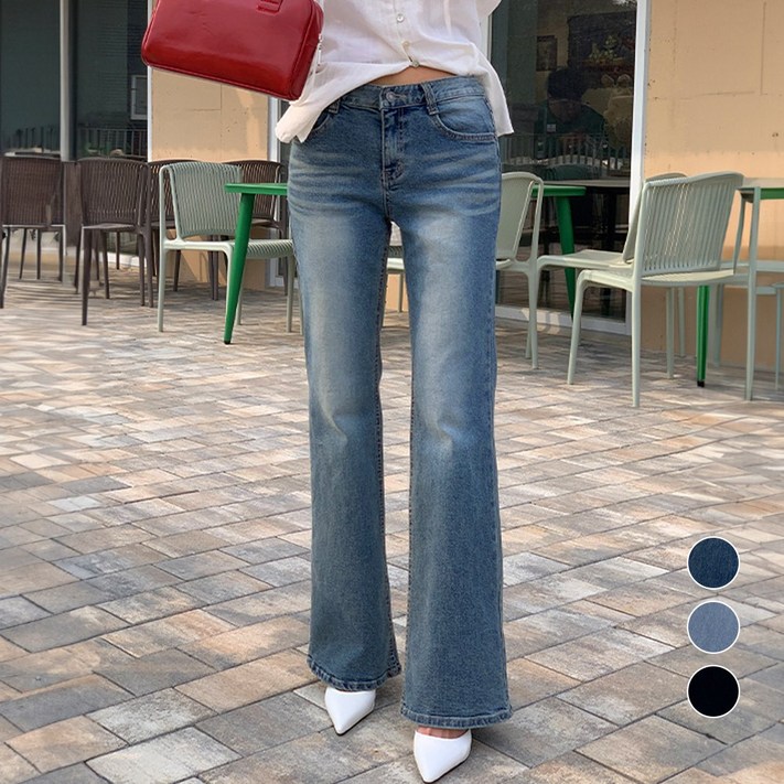 데일리브 여성용 워싱 세미 로우라이즈 부츠컷 데님 팬츠 KD14951