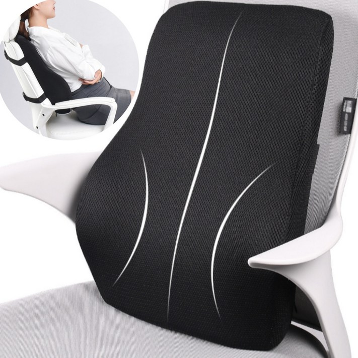 하운드룸 편안한 등받이 바른자세 사무실 의자 허리 쿠션, 검정