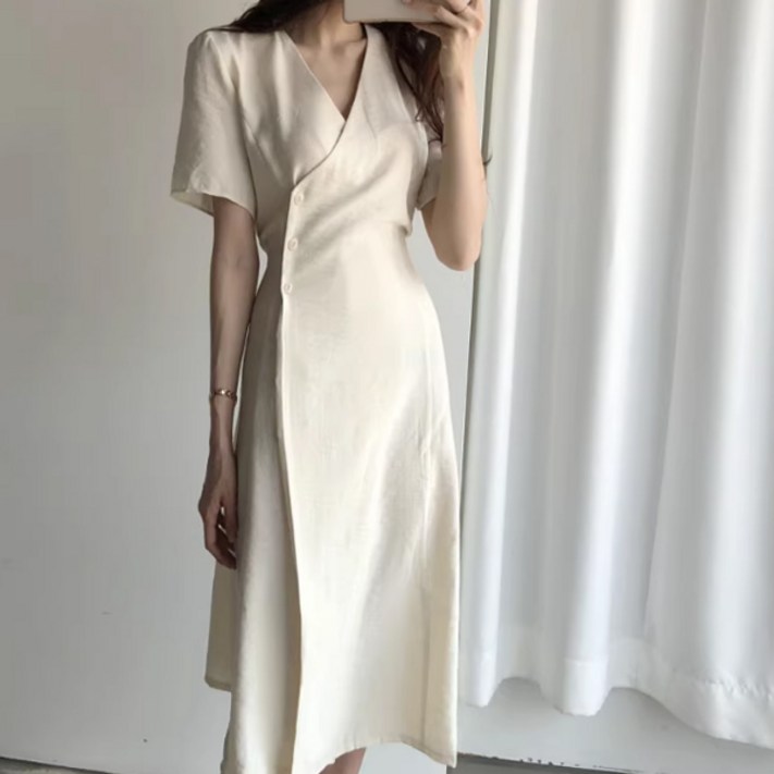 어반룩북 하객룩 브이넥 스트링 미디 반팔 원피스 어반룩북 하객룩 브이넥 스트링 미디 반팔 원피스