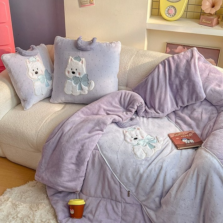 빅무드 베베퍼피 쿠션 담요 이불 2in1 차량용 사무실 캠핑 다용도 소파쿠션