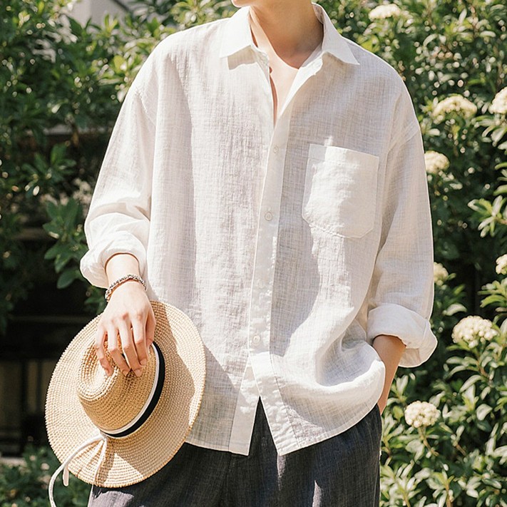 시원한 여름셔츠 린넨 터치 오버핏 셔츠  데일리 무지 남방