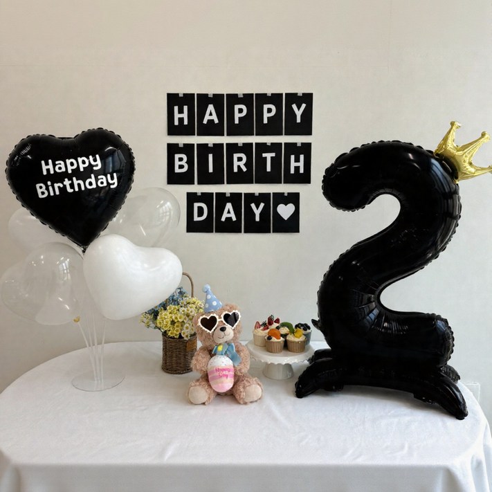 쏙쏙마켓 생일파티용품 숫자 하트 풍선 세트 이벤트 파티용품, 1세트, 숫자 2