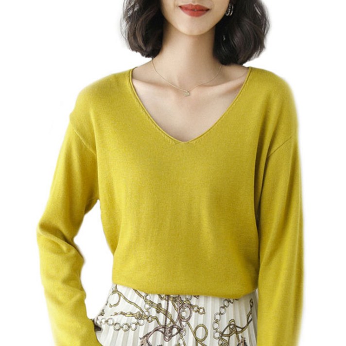 솔레일 여성용 소프트 스웨터 브이넥 루즈니트