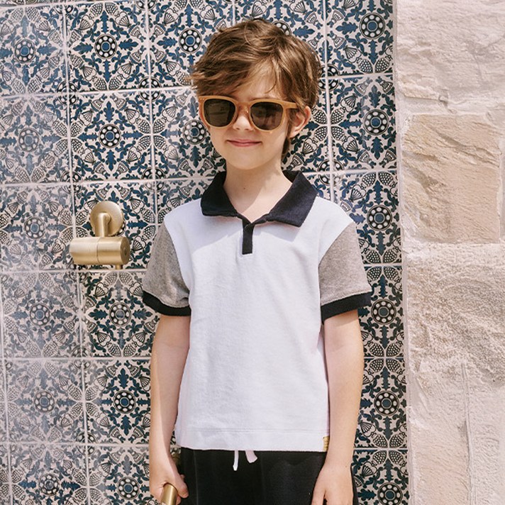 빈 남아용 네이비 배색 테리 카라티셔츠 BZ33TS05WT