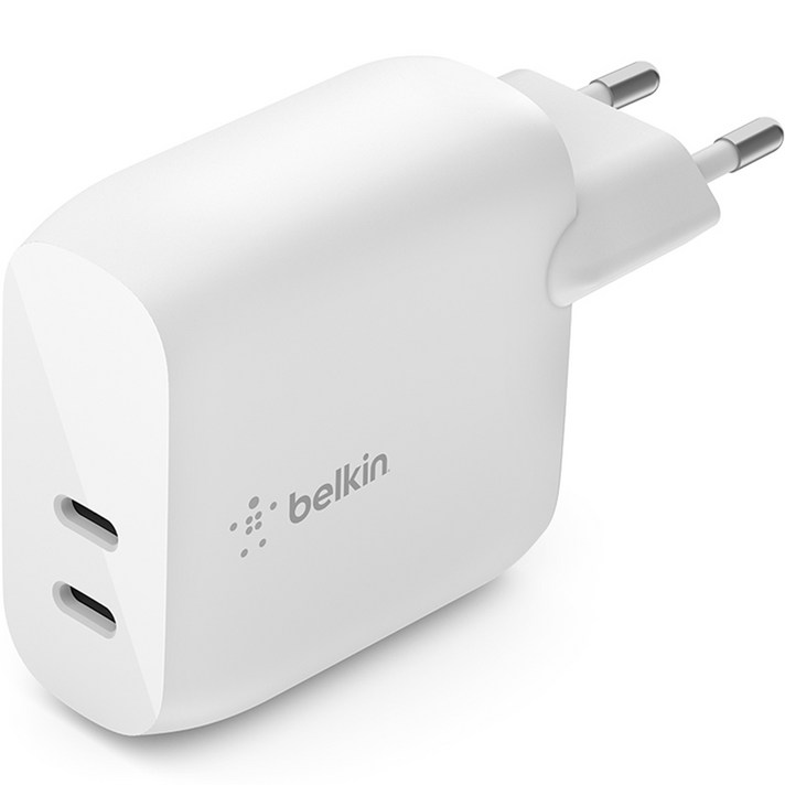 벨킨 부스트업 듀얼 USB C PD 3 40W 고속 충전기 WCB006, 화이트, 1개 벨킨 부스트업 듀얼 USB C PD 3 40W 고속 충전기 WCB006, 화이트, 1개