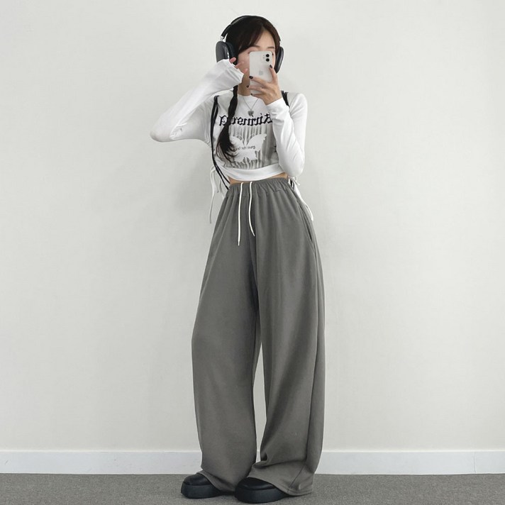 위드후이린 여성용 트레이닝 밴딩 면 와이드 팬츠