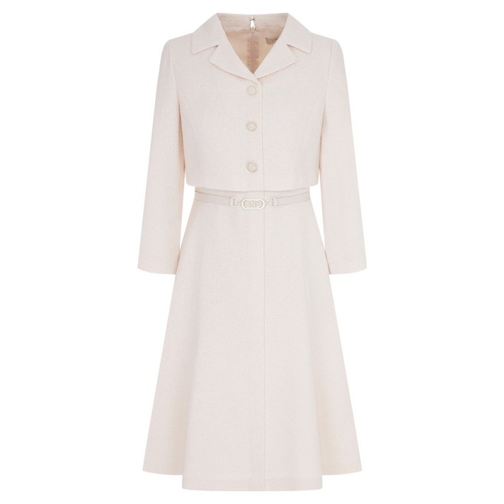 라인어디션 트위드 벨티드 카라 원피스