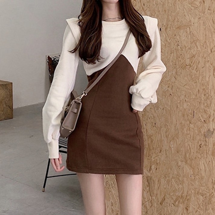 마켓에이 여성용 밀리 배색 미니 원피스 T24FW3A0801