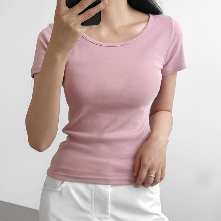 코코블린 여성용 통기성 데일리 코튼 무지 슬림핏 라운드 반팔 티셔츠