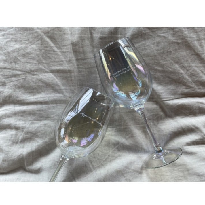 오로라와인잔 세트2p 모노와인잔 홀로그램 레터링와인잔 연말홈파티용품 집들이선물 크리스마스컵 마담포유