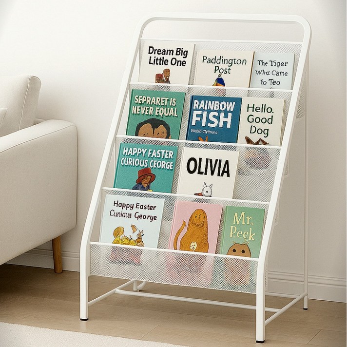 바투하루 매거진 책 꽂이 선반 랙, 4단, 화이트